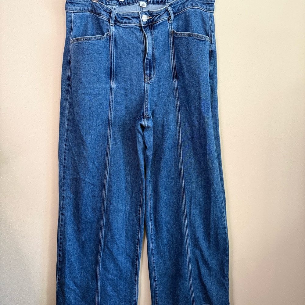 AVA & VIV High Rise Wide Leg Jeans Size 17 Plus Blue Stretch Denim